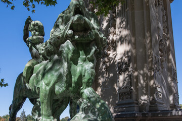 Naklejka premium Madrid, Spain: Statues at Monument to Alfonso XII , Retiro Park