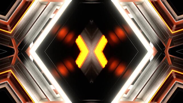 Orange and White Neon Mirrored Pentagonal Kaleidoscope Background VJ Loop in 4K