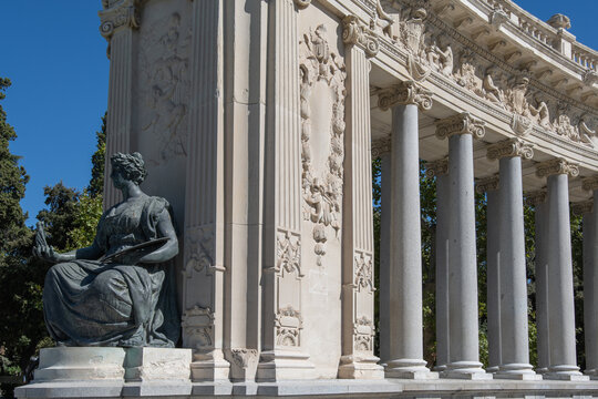 Madrid, Spain: Monument to Alfonso XII Colonnade at Retiro Park
