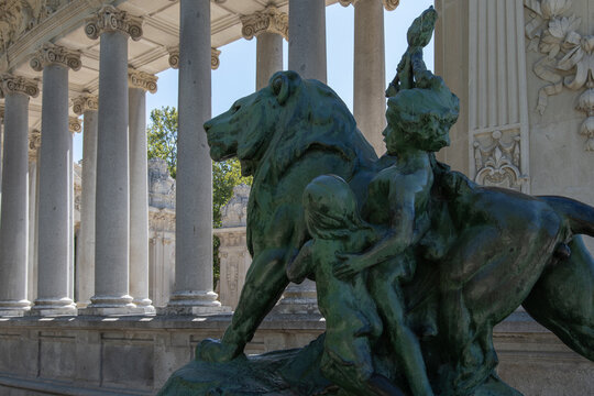 Madrid, Spain: Monument to Alfonso XII Colonnade at Retiro Park