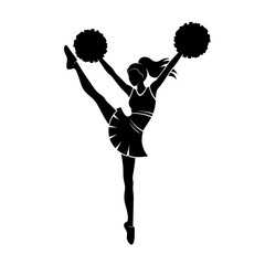 Cheerleader Silhouette with Pom Poms Performing High Kick