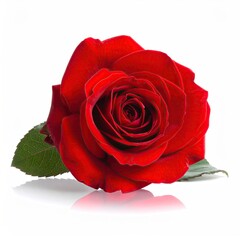 Single Red Rose's Blooming Petals Showcased on Pure White Background