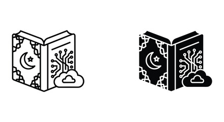 Open book with plant and moon illustration line art minimalist educational design vector