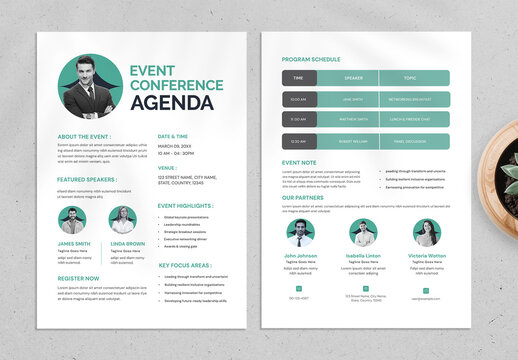Modern Corporate Event Agenda Flyer Template for Business Conference