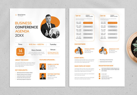 Corporate Business Conference Agenda and Event Schedule Flyer Template