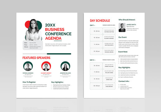 Modern Business Conference Agenda Flyer Template with Event Schedule Layout