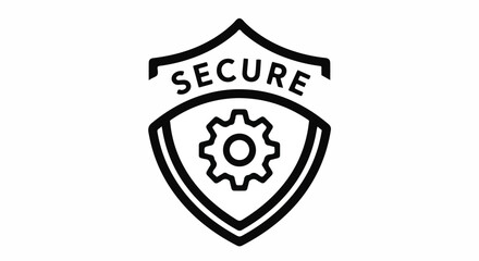 Obraz premium Secure shield icon with gear symbol, representing data protection, cybersecurity, privacy, and reliable technology settings. Black and white vector illustration.