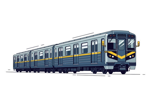 Stylized illustration of a multicar subway train with blue and gray livery