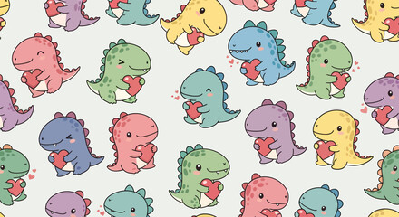 Colorful Cartoon Dinosaurs Pattern. © Amir