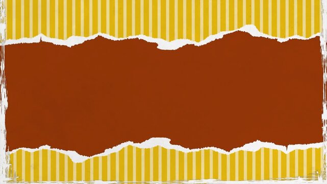 Torn paper texture background with yellow striped pattern and brown center, vintage grunge design with empty copy space for banner, poster, and advertising use