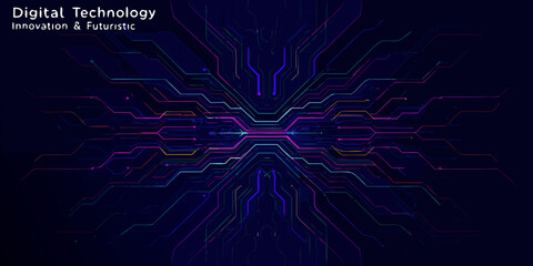 Abstract digital network with vibrant lines converging in a futuristic pattern