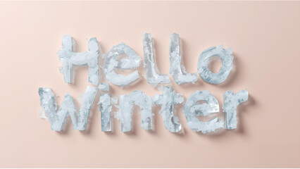Hello Winter greeting with icy letters on pastel background