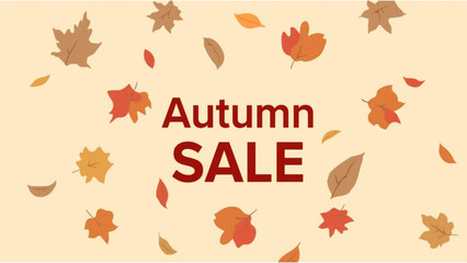 Autumn leaves fall around a red autumn sale text