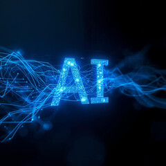 Glowing blue AI symbol with dynamic neural network connections