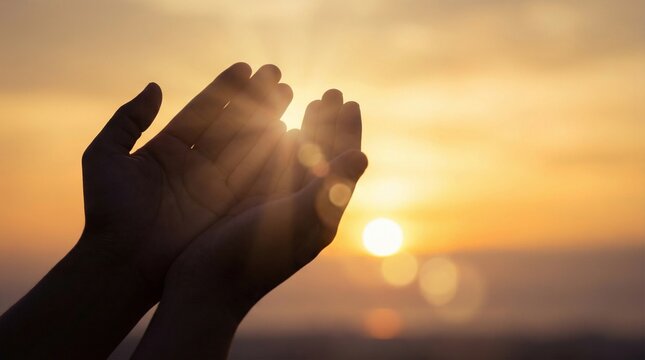Generative AI of Human Hands Praying Towards the Sun with Beautiful Light Rays