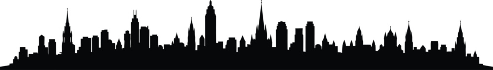 Fototapeta premium City skyline silhouette with many buildings and skyscrapers against a clear area