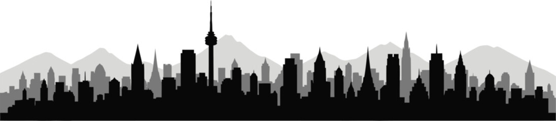 Fototapeta premium City skyline with mountains in the background silhouette urban landscape cityscape