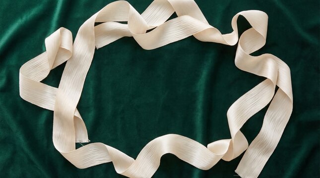 Elegant Cream Ribbon Frame on Green Velvet Flat Lay