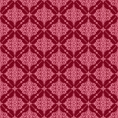 Elegant seamless damask pattern in red and pink tones with classic floral ornaments. Luxury vintage style perfect for wallpaper, textile, fabric, interior decor, and decorative backgrounds.