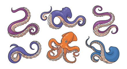Colorful octopus tentacles and a partial octopus illustration on a white background © Begum