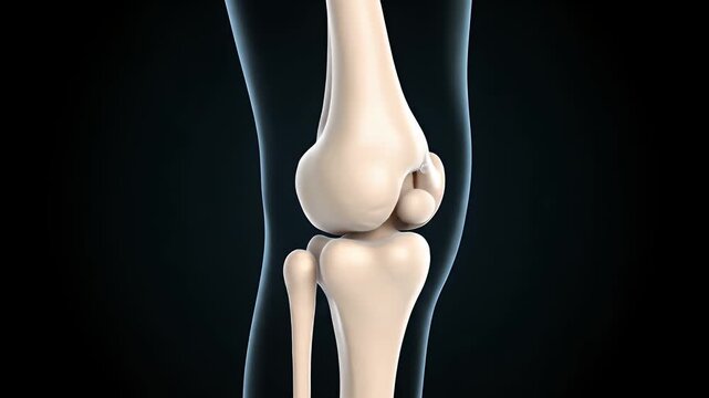 Rotating Knee Joint Animation on Dark Blue Background Anatomy Study for Medical Education Knee Ligaments Bones