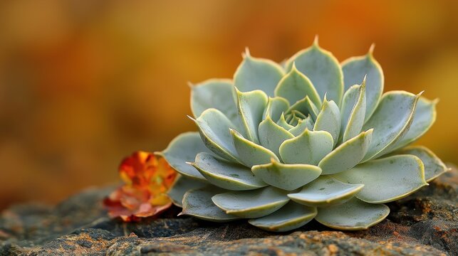 Succulent plant on a rock, blurred autumn background, ideal for nature projects