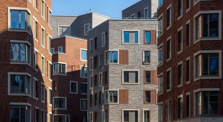 Obraz premium A dense urban landscape with tall brick buildings and multiple windows