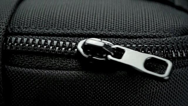 Close up of zipper closing on fabric or Close up of zipper on material
