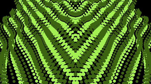 Abstract green pattern with dots and lines, symmetrical design, digital art.