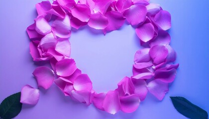 Fototapeta premium Background with pink rose petals in a heart shape, copy space 