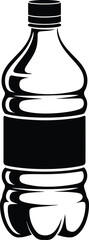 Minimalist black and white vector graphic of a generic plastic beverage bottle isolated on white background