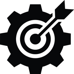 Process optimization icon combining a gear mechanism with an arrow hitting the target's center isolated on white background