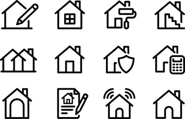 Real estate and housing line icon set for property management and home services isolated on white background