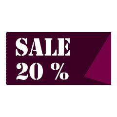 Sale 20 Percent Discount Purple Ribbon Label Isolated on White Background