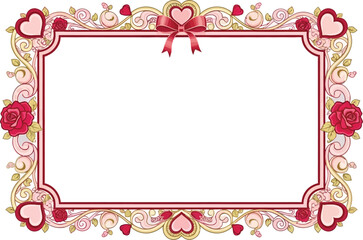 Decorative vintage frame with roses, hearts and ribbon