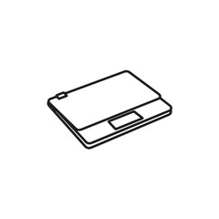 Isometric line art icon of a closed laptop computer or tablet. Modern minimalist outline for tech, web, and UI/UX design concepts.
