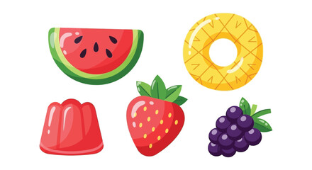 Colorful assortment of summer fruits and sweet treats illustration