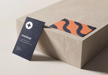 Template Mockup Business Card Minimal Branding Identity Stone Block Scene