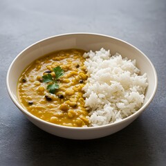 Dal and rice served plainly, a comfort food concept