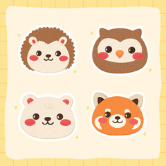 Fototapeta premium Cute Bear and Mouse Cartoon Animal Faces Set