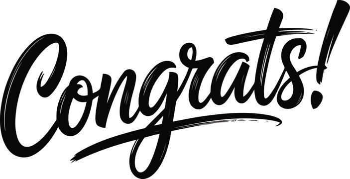 The word Congrats! appears in a lively bold black handwritten brush script font on a plain white surface