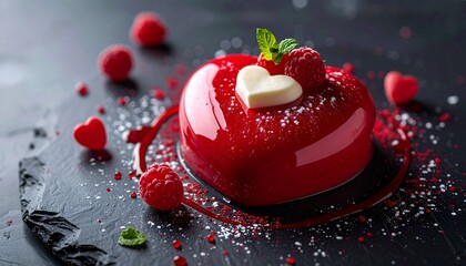 Ultra premium Valentine&rsquo;s Day dessert, sculptural heart form, deep contrast delicious