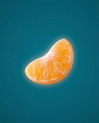 Vibrant orange slice with juicy texture on blue background