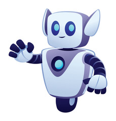 Happy white robot character with square head waving hand in a friendly greeting. Vector cartoon illustration
