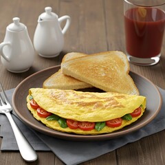 Home-style omelette with toast on a ceramic plate