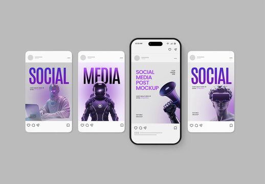 Social Media Post Mockup with Smartphone