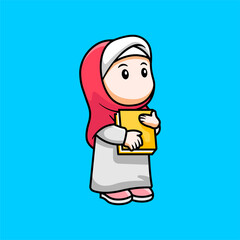 Fototapeta premium Muslim Girl Holding Holy Quran Illustration for Islamic Learning and Education Concept