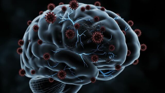 A video showcasing a brain affected by a virus in a medical context