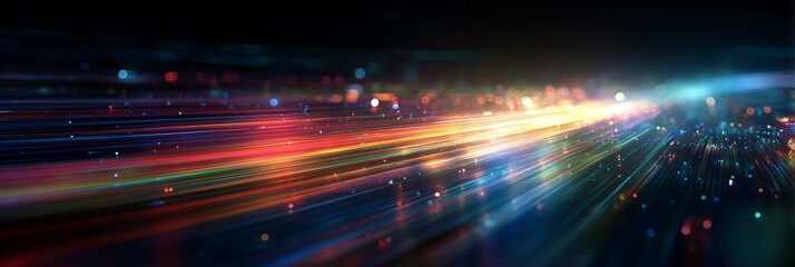 Fototapeta premium Abstract multicolored data streams converging into a bright central light beam