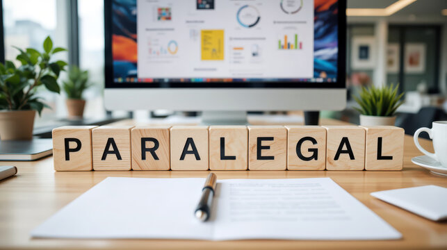 Professional paralegal assistance and legal support services for law firm administration or corporate litigation management presented through documentation and judicial research interface
